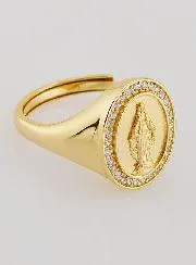 Ring Zegelring Maria Wonderdadige van Verguld Zilver en Zirkonia - Maten 58-62