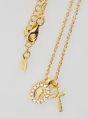 Religieus Collier Maria Wonderdadige en Kruis – Verguld Zilver met Zirkonia