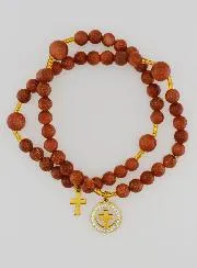 Rozenkrans Armband van Zonnesteen - Medaille Kruis met Zirkonia's