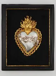 Ex Voto Wanddecoratie Goud en Zilver op Fluweel - Hart met Bloemen 18 cm