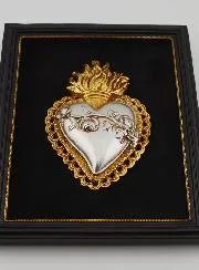 Ex Voto Wanddecoratie Goud en Zilver op Fluweel - Hart met Bloemen 18 cm