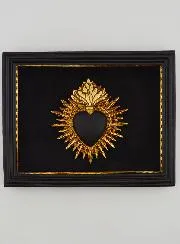 Ex Voto Wanddecoratie Hart Zwart en Goud op Fluweel - 16 cm