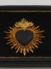 Ex Voto Wanddecoratie Hart Zwart en Goud op Fluweel - 16 cm