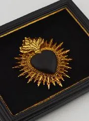 Ex Voto Wanddecoratie Hart Zwart en Goud op Fluweel - 16 cm