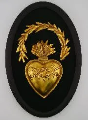 Ex Voto Wanddecoratie Stralend Gouden Hart op Fluweel - 23 cm