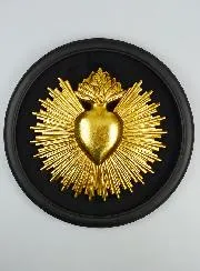 Ronde Ex Voto Wanddecoratie Gouden Hart op Fluweel - 29cm