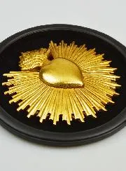 Ronde Ex Voto Wanddecoratie Gouden Hart op Fluweel - 29cm