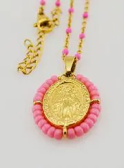 Religieus Collier met Kralen en Wonderdadige Medaille - Roze