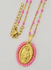 Religieus Collier met Kralen en Wonderdadige Medaille - Roze