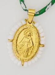 Wonderdadige Medaille met Kralen - Groen Liberty Koord