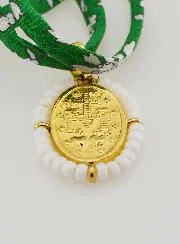 Religieus Collier Groen Liberty Koord - Wonderdadige Medaille met Kralen