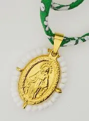Religieus Collier Groen Liberty Koord - Wonderdadige Medaille met Kralen