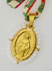 Religieus Collier Liberty Koord met Bloemen - Wonderdadige Medaille met Kralen