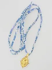 Religieus Collier Blauw Liberty Koord - Wonderdadige Medaille met Kralen