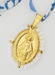 Religieus Collier Blauw Liberty Koord - Wonderdadige Medaille met Kralen