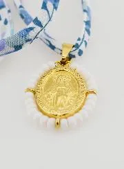 Religieus Collier Blauw Liberty Koord - Wonderdadige Medaille met Kralen