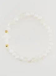 Religieuze Armband met Kruis en Witte Glazen Kralen