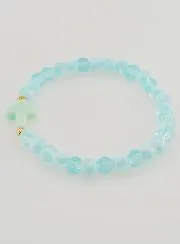 Religieuze Armband met Kruis en Blauwe Glazen Kralen