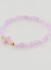 Religieuze Armband met Kruis en Paarse Glazen Kralen