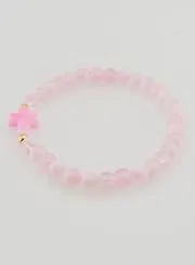 Religieuze Armband met Kruis en Roze Glazen Kralen