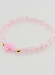 Religieuze Armband met Kruis en Roze Glazen Kralen