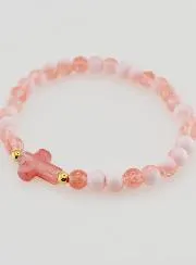 Religieuze Armband met Kruis en Rode Glazen Kralen