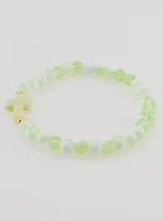 Religieuze Armband met Kruis en Groene Glazen Kralen
