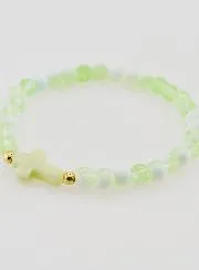 Religieuze Armband met Kruis en Groene Glazen Kralen