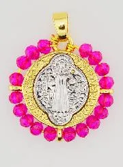 Medaille van Heilige Benedictus van Messing en Roze Glas
