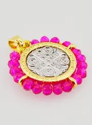 Medaille van Heilige Benedictus van Messing en Roze Glas