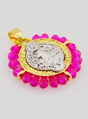 Medaille van Heilige Benedictus van Messing en Roze Glas