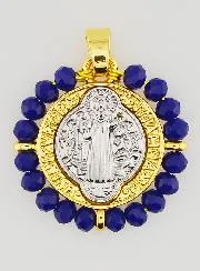 Medaille van Sint Benedictus - Messing en Blauw Glas
