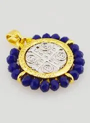 Medaille van Sint Benedictus - Messing en Blauw Glas