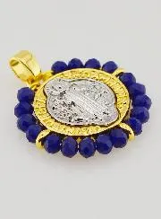 Medaille van Sint Benedictus - Messing en Blauw Glas