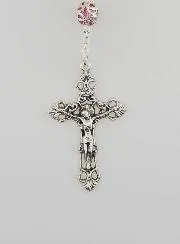 Rozenkrans Maria Wonderdadige en Barok Kruis - Roze