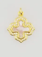 Hanger Vierkant Kruis van Parelmoer Messing en Strass