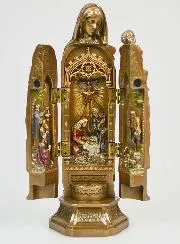 Religieus Beeld Drieluik Maria met Kind van Brons - 20cm