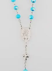 Rozenkrans Wonderdadige Medaille en Chroom Kralen - Turquoise Blauw