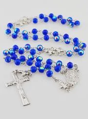 Rozenkrans Wonderdadige Medaille en Verchroomde Kralen - Donker Blauw
