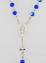 Rozenkrans Wonderdadige Medaille en Verchroomde Kralen - Donker Blauw