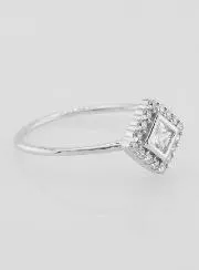 Solitaire Ring in Ruitvorm van Gerhodineerd Zilver en Zirkonia's - Maat 56