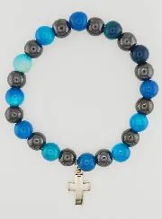 Armband met Kruis - Blauwe Agaat en Hematiet 8mm