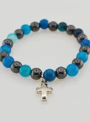 Armband met Kruis - Blauwe Agaat en Hematiet 8mm