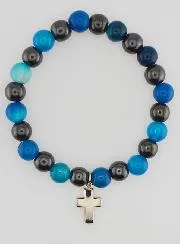 Edelsteen Armband - Blauwe Agaat en Hematiet 8mm