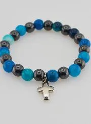 Edelsteen Armband - Blauwe Agaat en Hematiet 8mm