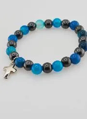 Edelsteen Armband - Blauwe Agaat en Hematiet 8mm