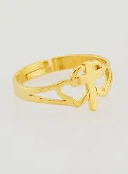 Verstelbare Religieuze Ring met Kruis en Hartjes - Goudkleurig