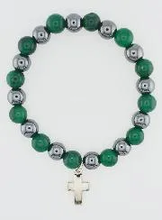 Armband met Kruis - Groene Agaat en Hematiet