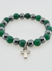 Armband met Kruis - Groene Agaat en Hematiet