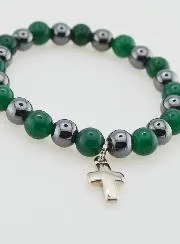 Armband met Kruis - Groene Agaat en Hematiet